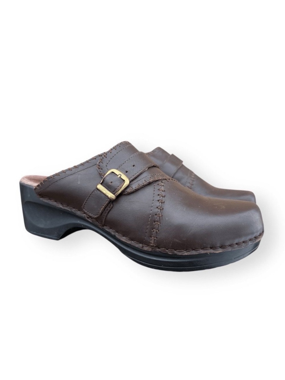 Sanita Brown Buckle Leather Mule Clog Strap Slip on Shoes EU 42 US 11